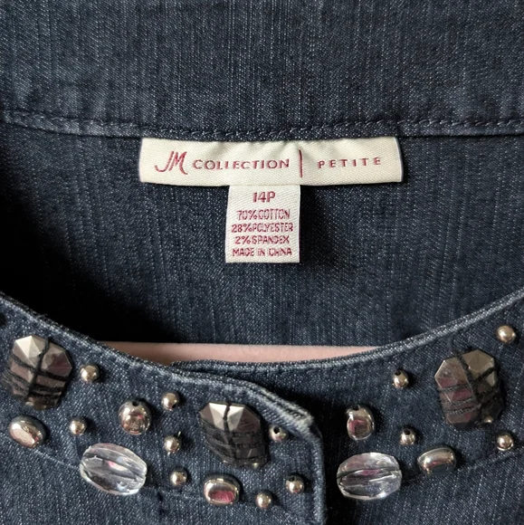 JM Collection Embellished Dark Wash Denim Jacket Size 14 Petite - Picture 3 of 4